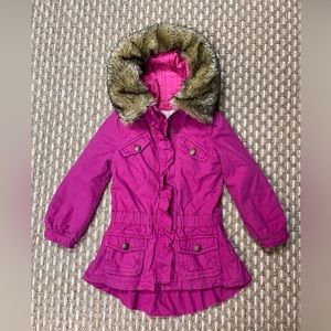 JUICY COUTURE GIRLS Distressed Cotton PARKA W/ FAUX FUR Removable HOOD SZ 7 year